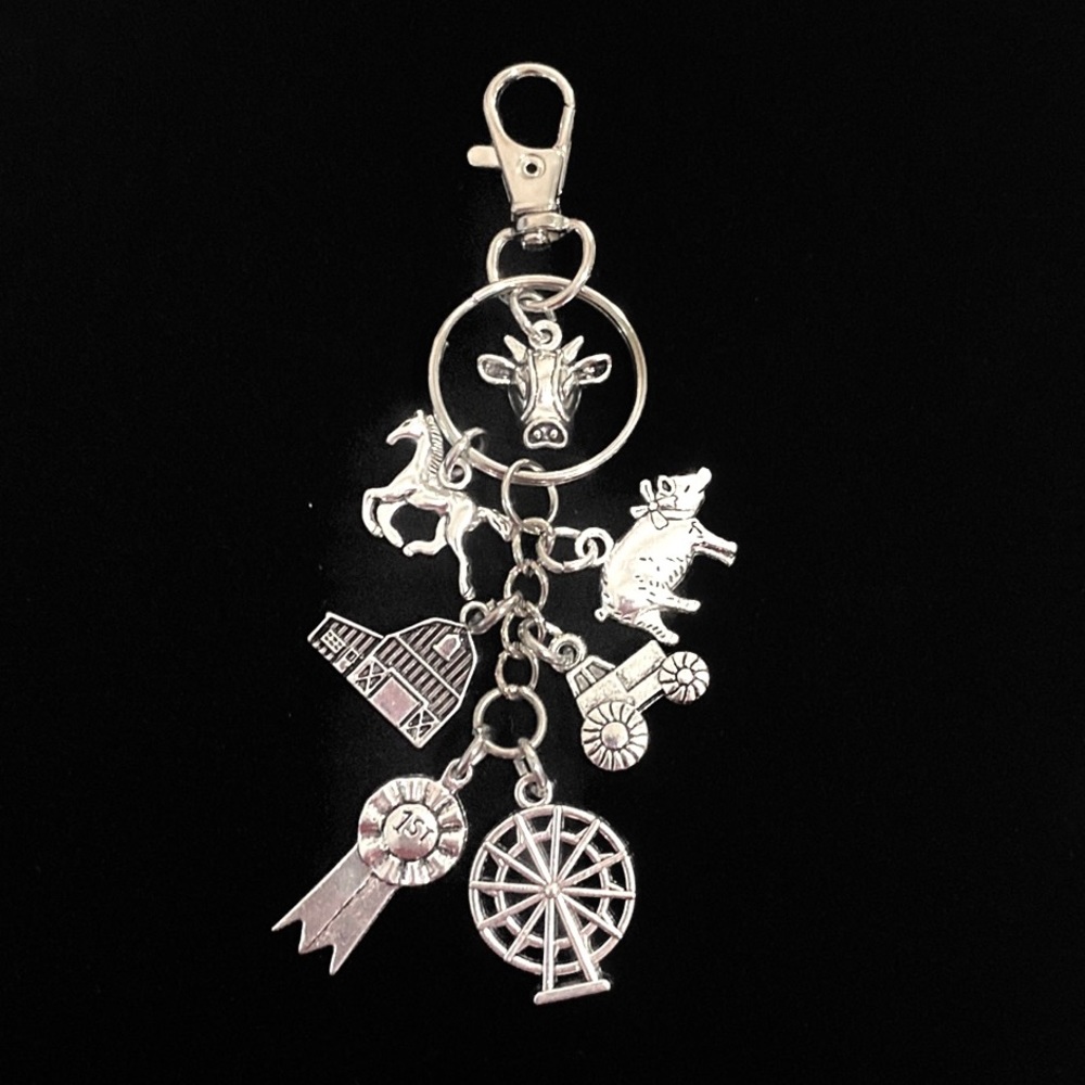 State Fair Keychain Bag Charm Farm Animals Ribbon Ferris Wheel Charms